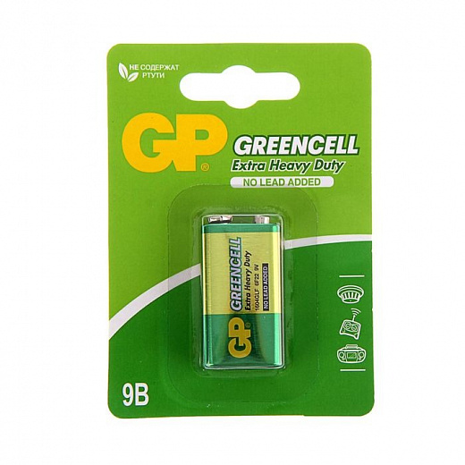 Купить Батарейка крона, солевая GP Greencell Extra Heavy Duty, 6F22-1S, 9В, спайка, 1 шт.