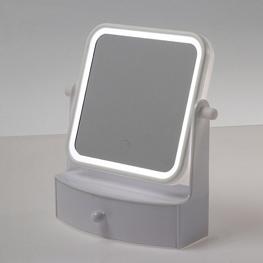 Купить Зеркало косметическое настольное LuazON KZ-05 (квадрат) с подсветкой белый