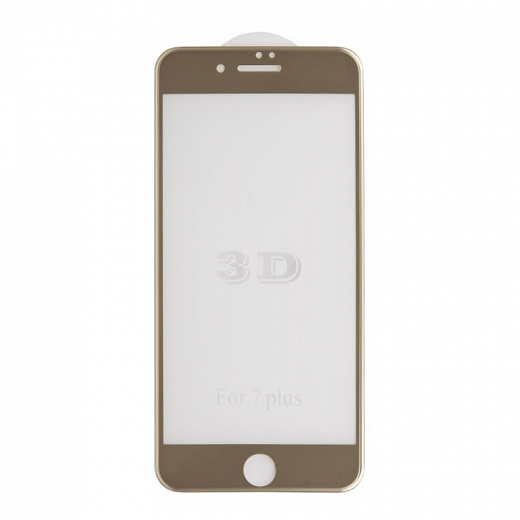 Купить Защитное стекло «LP» для iPhone 8/7 Plus Tempered Glass 3D с рамкой 0,33 мм, 9H (ударопрочное/золото