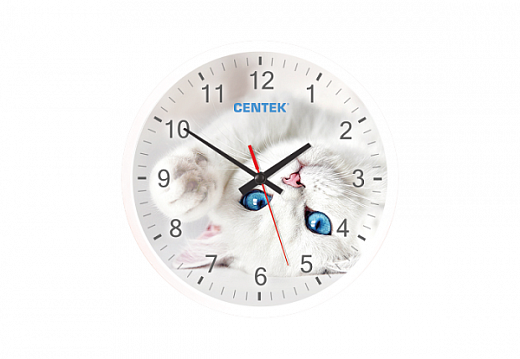 Купить Часы настенные Centek СТ-7104 &lt;Cat&gt; (кот) 25 см диам., круг, ПЛАВНЫЙ ХОД, кварцевый механизм