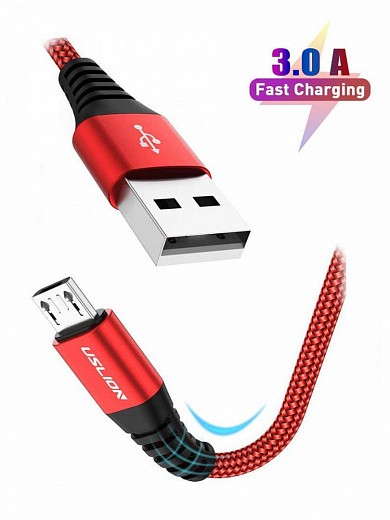 Купить USB-кабель быстрой зарядки 3.0 с Micro-разъемом Uslion (1 м, красный)