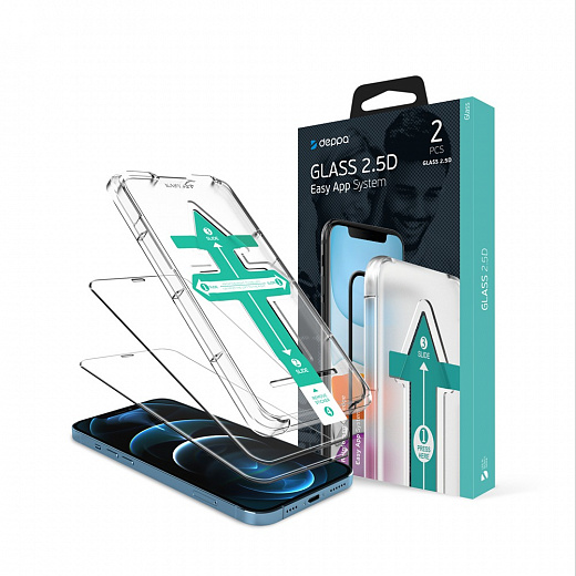 Купить Защитное стекло 2,5D (2шт) Full Glue Easy App для Apple iPhone 12 Pro Max, 0.3 мм, черная рамка, Dep