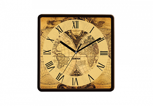 Купить Часы настенные Centek СТ-7103 &lt;Map&gt; (карта) 25х25 см, квадрат, шаговый ход, кварцевый механизм