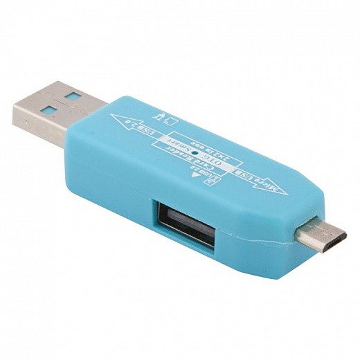 Купить USB/Micro USB OTG Картридер «LP» слоты Micro SD/USB (голубой/коробка)