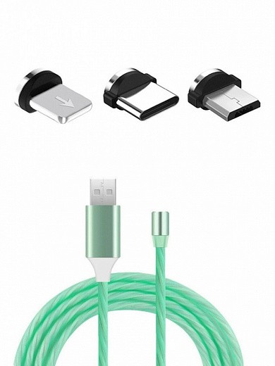 Купить Магнитный светящийся USB-кабель 360 гр. с набором разъемов (Type C, Micro USB, iPhone), 1м