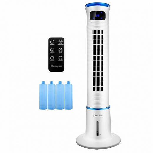 Купить Вентилятор колонный BRAYER BR4951, LED дисплей, охлаждение, пульт, таймер, сенсорная панель, подсветка, 60Вт, белый