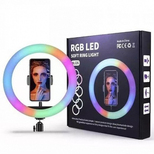 Купить Кольцевая светодиодная лампа со штативом RGB LED Soft Ring Light MJ-26