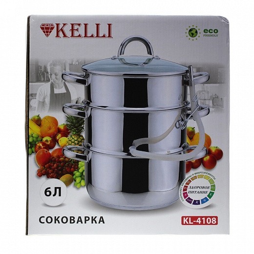 Купить Соковарка Kelli KL-4108 6л, нержавеющая сталь, стеклянная крышка