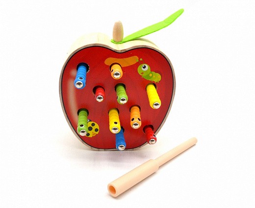 Купить Обучающая игра Магнитная рыбалка - Поймай червячка, в яблоке (дерево)