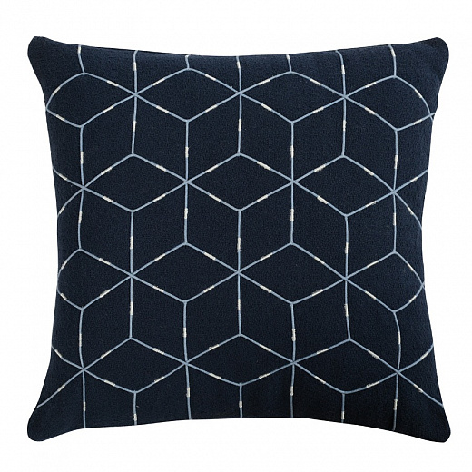 Купить Подушка декоративная из хлопка темно-синего цвета с геометрическим орнаментом Ethnic, 45х45 см