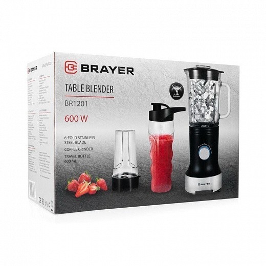 Купить Блендер настольный Brayer BR1201, 600 Вт, 0,8 л, 6 ножей, импульс, кофемолка
