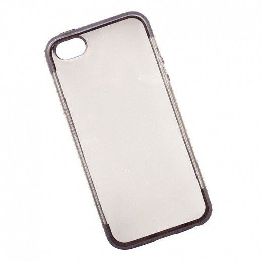 Купить Силиконовый чехол «LP» для iPhone 5/5s/SE TPU хром рамка серая со стразами (прозрачный)
