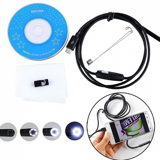 Купить Камера  - гибкий эндоскоп USB (Micro USB), 1м, Android/PC