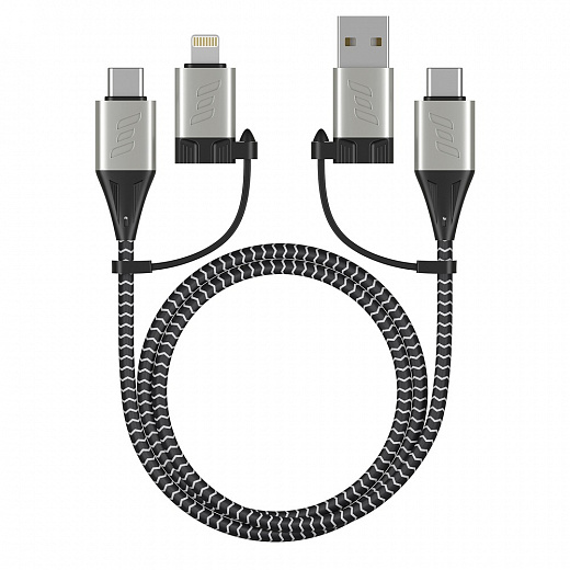 Купить Дата-кабель 4 в 1: Lightning, USB-C - USB-C, USB-A, алюминий, нейлон, 1.2м, 3А, черный, Deppa
