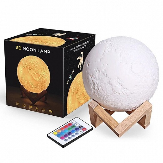 Купить 3D Светильник Лампа Луна - 3D moon lamp, 15 см с пультом, белый