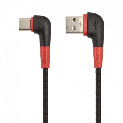 Купить USB кабель «LP» USB Type-C L-коннектор «Кожаный шнурок» (черный/коробка)