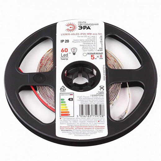 Купить Светодиодная лента ЭРА LS2835-60LED-IP20-WW-eco, 3 м, светодиодов: 180 шт., теплый белый