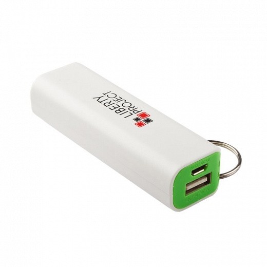 Купить Внешний АКБ «LP» 2600 мАч Li-ion USB выход 1А (белый с зеленым/коробка)