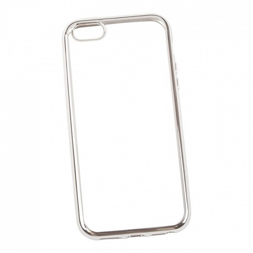 Купить Силиконовый чехол «LP» для iPhone 5/5s/SE TPU (прозрачный с серебряной хром рамкой) коробка