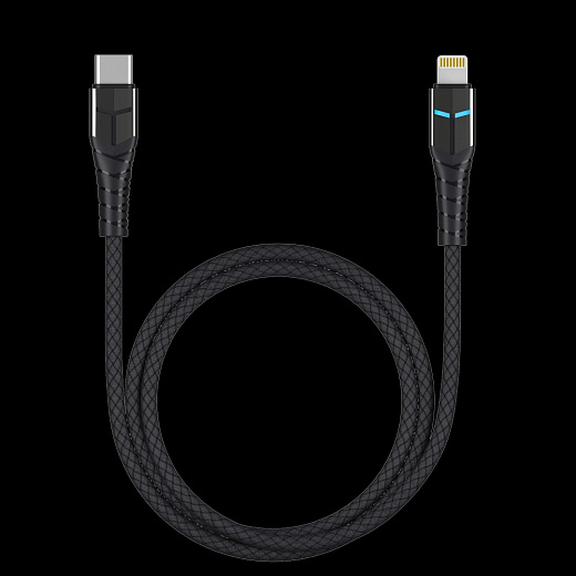 Купить Дата-кабель LED USB-С - Lightning, LED индикация, PD, 1.2м, алюминий, черный, Deppa