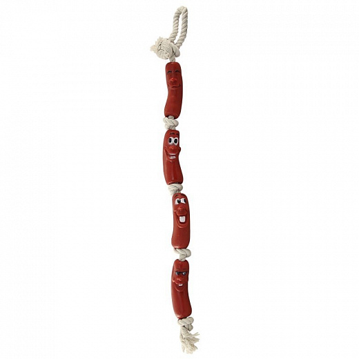 Купить Игрушка для собак - Четыре сардельки на верёвке с ручкой, 90 см