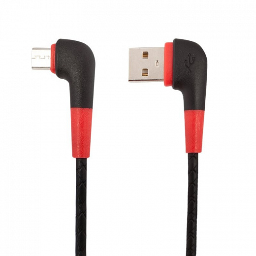 Купить USB кабель «LP» Micro USB L-коннектор «Кожаный шнурок» (черный/коробка)