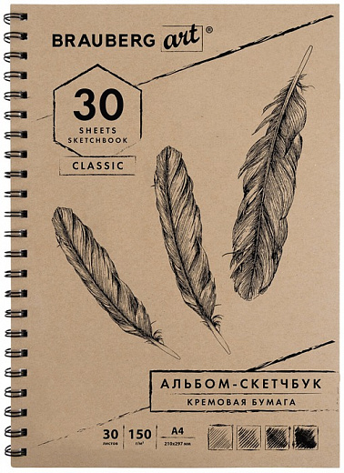 Купить Скетчбук для эскизов BRAUBERG Art Classic 29.7 х 21 см (A4), 150 г/м², 30 л.