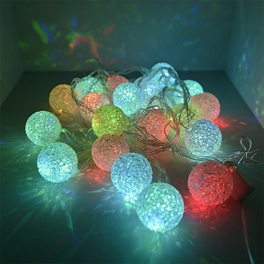 Купить Гирлянда светодиодная Сигнал Снежки SE-SNOW-320AA, 2хАА, 20 LED, мульти (7цв.), прозрачный шнур 0,3м