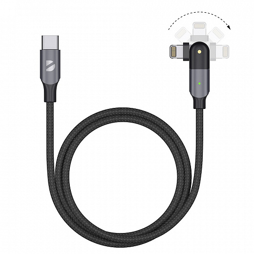 Купить Дата-кабель USB-C - Lightning, поворотный, 180˚, PD, USB 2.0, 3A, 1.2м, алюминий, нейлон, черный, Deppa