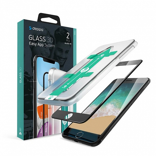 Купить Защитное стекло 3D (2 шт) Full Glue Easy App для Apple iPhone SE, 0.3 мм, черная рамка, Deppa