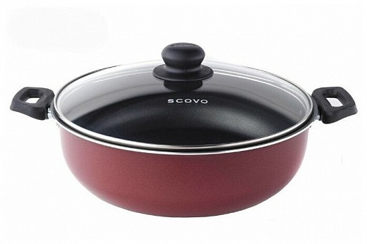 Купить Сковорода-жаровня Scovo Expert СЭ-014, 28 см, с крышкой, бордовый